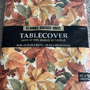 Vinyl Tablecloth Leaves Autumn Fall Thanksgiving Decor Design 52" x 90" NEW - Picture 1 of 4