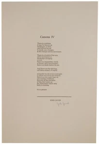 John JACOB / CANONS IV Signed Broadside 1st Edition 1973 #113439 - Picture 1 of 1