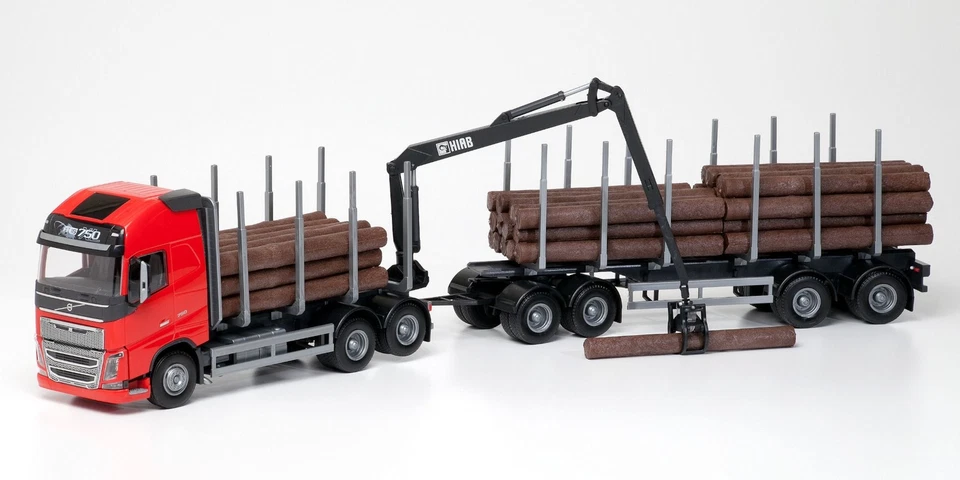 EMEK - Camion rouge avec dolly et remorque 2 essieux transport de bois – VOLV... - Photo 1/1