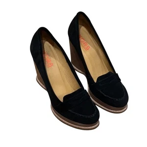 Kors Michael Kors Dazed Black Suede Penny Loafer Platform Wedges Shoes Pumps 9 - Picture 1 of 8