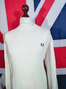 Fred Perry Knitted Plait Crew Neck Jumper - XL/2XL - Cream - Mod Casuals 60's - Picture 1 of 6