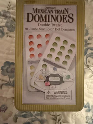 Cardinal's Mexican Train Dominoes Double Twelve 91 Jumbo Color Dot 4 Trains Hub - Image 1 of 3