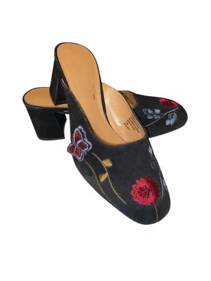 Nanette Lepore “Peggy” Mujer Negro Gamuza Bordado Zapatos Mula Talla 7.5M Foto 1 de 4