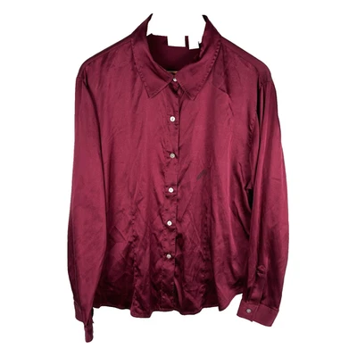 Camisa Chicos Manga Larga Con Botones Elastizada Seda Talla 3 XL Borgoña Clásica Fiesta Foto 1 de 4