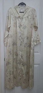 VTG Christian Dior Women's Long Gown Robe Sz S Floral Satin Pockets Half Zip - Picture 1 of 20