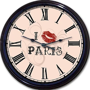 París Eiffel Francia Reloj de pared francés Lápiz labial I Love París con un beso Nuevo - Imagen 1 de 2