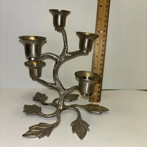 "Candelabro de aluminio fundido de 5 brazos de 7"" de alto hoja base arte metálico" - Imagen 1 de 9