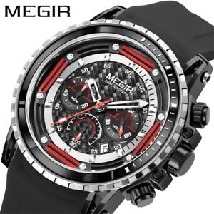 MEGIR Mens Sports Quartz Watch Waterproof Silicone Strap Chronograph Wrist Watch