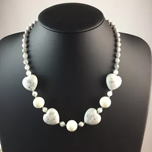 Howlite Natural Gemstone Statement Necklace Heart Beads Lava Gift Xmas Healing - Picture 1 of 10
