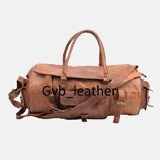30" Men's Leather Travel Duffel Luggage Vintage Weekend Overnight Round Flap Bag