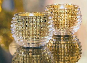Baccarat Crystal Eye Votive Candle Holder - Gold - Set of 2 - Barely Used - Picture 1 of 8