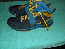 Under Armour, Mens Sz 13 Blue/Yellow High Top  Basketball Tennis Shoes