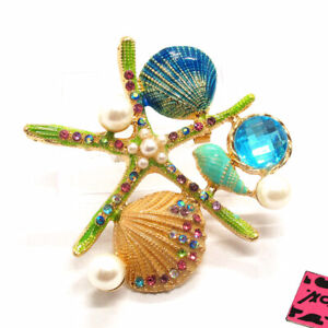 New Green Enamel Starfish Shell Crystal  Betsey Johnson Charm Brooch Pin Gift
