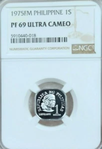 1975 PHILIPPINES 1 SENTIMO 1S LAPULAPU NGC PF 69 ULTRA CAMEO HIGH GRADE BEAUTY - Picture 1 of 3