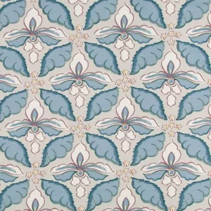 60 mètres rouleau de tissu, imprimé, 100 % coton, 55 pouces de largeur, damas, bleu, prune, crème - Photo 1/5