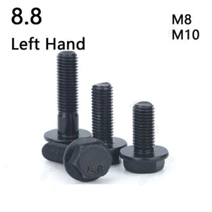 Black 8.8 Steel Left Hand Thread Hexagon Flange Head Bolts Screws M8 M10 - Picture 1 of 12