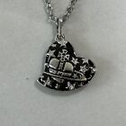 VIVIENNE WESTWOOD NECKLACE - Silver & Black Heart Orb Pendant With Crystals