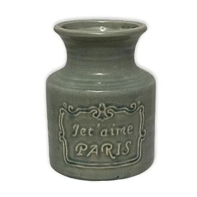 Jet’aime Paris Ceramic Vase Flower Plants Decor Parisian Green - Image 1 of 4