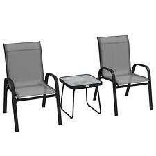 Outsunny 3PCs Bistro Set with Breathable Mesh Fabric Stackable Chairs Light Grey