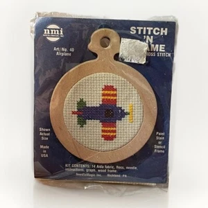 New nmi Cross Stitch 'N Frame Kit 40 Airplane Wooden Frame Made In USA - Picture 1 of 2
