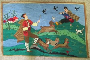 VINTAGE LARGE HANDMADE TAPESTRY DECORATIVE WALL RUG CARPET - Picture 1 of 12