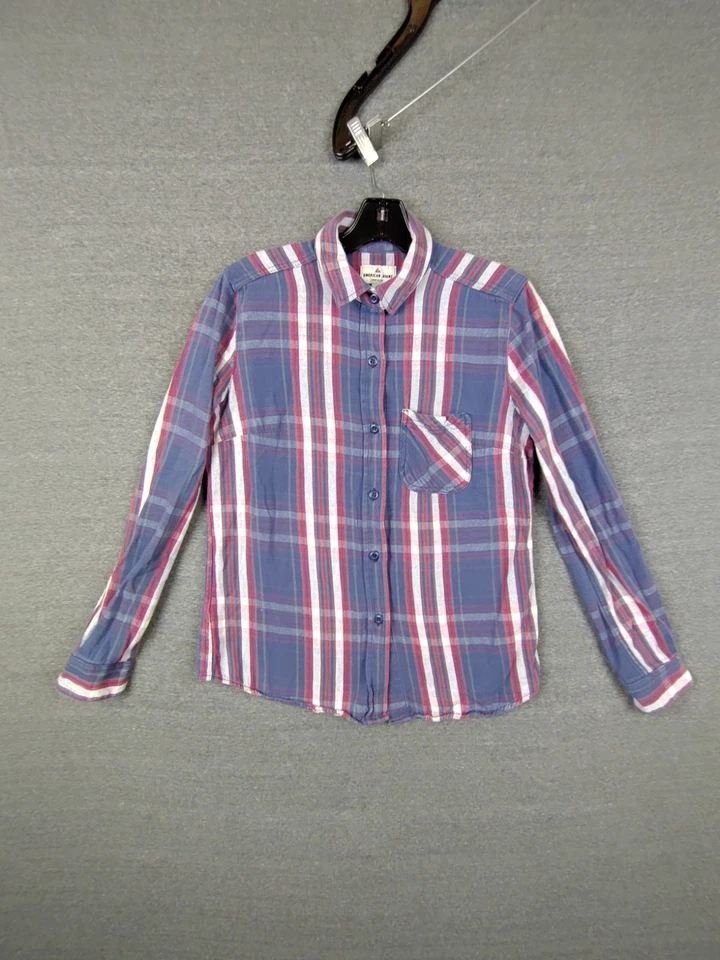 Camisa Cabelas para mujer L azul amarillo a cuadros franela suave abotonada senderismo camping Foto 1 de 4