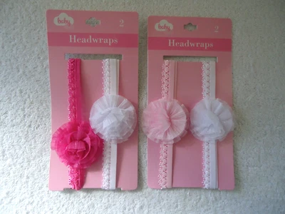 "NUEVO CON ETIQUETAS" Lote de 2 paquetes de pañuelos para la cabeza de bebé banda delgada 2 por paquete "Gran regalo" Foto 1 de 4