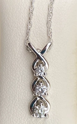 РЕДКИЙ Ostby & Barton 14K белое золото 3 бриллианта 0,26 карата подвеска и 20» ожерелье - Изображение 1 из 4