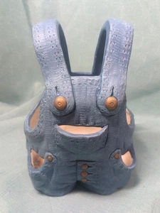 Vintage Blue Denim Jean Overalls Ceramic Glossy Planter Vase Novelty Boho Cute - Picture 1 of 21