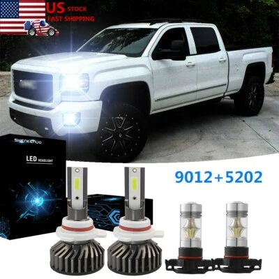 Faros LED para GMC Sierra 1500 2014 2015 6000K 9012 + 5202 faros antiniebla 4x Foto 1 de 4