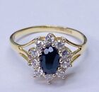 Women's Pretty Halo Ring Oval Cut Simulated Blue Sapphire 14K Yellow Gold Plated
