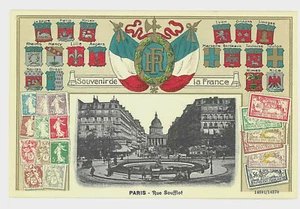 30.-PPC POSTAL FRANCIA SELLOS MONTAJE ESCUDO DE ARMAS EN RELIEVE, PARÍS, Rue Soufflo - Imagen 1 de 2
