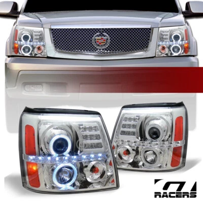 Faros proyectores LED halo carcasa cromada Amb para Cadillac Escalade 2002-2006 Foto 1 de 4