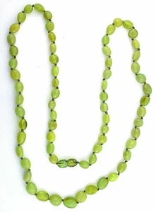 Natural Oval Green Baltic Amber 28 Inch Gemstone Gem Stone Necklace With Clasp - Picture 1 of 3