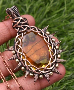 Citrine Pendant Gemstone Copper Wire Wrapped Handmade Jewelry Pendant 1.97" - Picture 1 of 11
