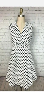 Adrianna Papell Dress A-Line White Black Polka Dot V-Neck Classis Size 4 #3 NWT - Picture 1 of 6
