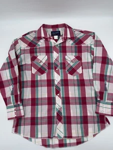 Vtg Wrangler X-Long Tails Long Sleeve Pearl Snap Western Shirt 17 x 34 Plaid - Picture 1 of 9