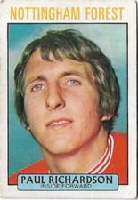 PAUL RICHARDSON NOTTINGHAM FOREST 179  PURPLE BACK A & BC FOOTBALL CARD 1971