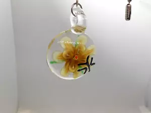 Yellow Glass Floral Ceiling Fan Pull- Light Lamp Chain - Picture 1 of 3