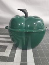 Vintage Enamel Cast Iron Green Pepper Casserole Pot Lid Dutch Oven
