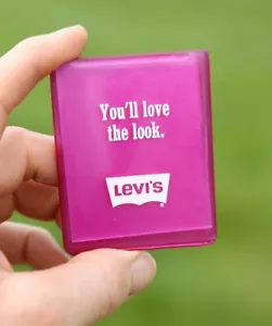 Vintage Levis denim pants Promo Pocket Travel Mirror Pink 1970s Advertising NOS - Picture 1 of 6