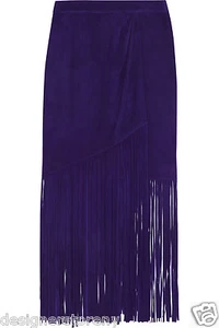 Falda midi de gamuza efecto envolvente con flecos Tamara Mellon en púrpura precio de venta sugerido por el fabricante 1195 USD - Imagen 1 de 3