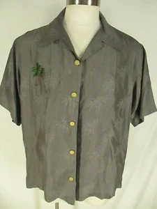 BC Ethic Grey Floral Embroidered Silk Hawaiian Shirt L - Picture 1 of 3