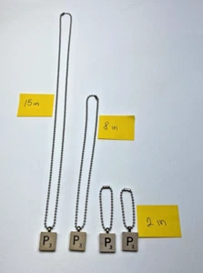 Neu Scrabble Fliese Initiale "P" lange, kurze Halskette und 2 Schlüsselanhänger mit Kette - Bild 1 von 12