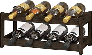 Wine Rack Free Standing 2 Tier Bamboo Wine Racks 8 Bottle Cabinet Wine Holder - Picture 1 of 12