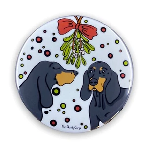 Schwarz und hellbraun Coonhound Hund Mistelzweig Weihnachten Magnet Urlaub Dekor Geschenk - Bild 1 von 3