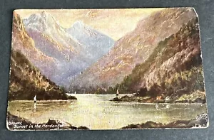 Postcard: Sunset in the Hardanger Fjord Norway Tuck's Oilette - Picture 1 of 2