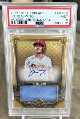 2022 Topps Triple Threads Relic Gold #ASJRJR J.T. Realmuto Auto Jersey /25 PSA 9 - Image 1 of 2