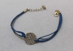 LIA SOPHIA 4-Strand Blue Faux Leather Rhinestone Gold Tone Disk Bracelet - Picture 1 of 12