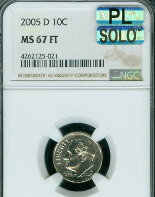 2005 D ROOSEVELT DIME NGC MS67 FT PQ MAC PL SOLO FINEST & MAC SPOTLESS . - Image 1 of 2